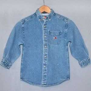 Vintage Tommy Hilfiger Kids Shirt Size 5 Blue Denim Long Sleeve Button Down